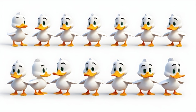 Photo jeu de personnages 3d duck pixar style fond blanc