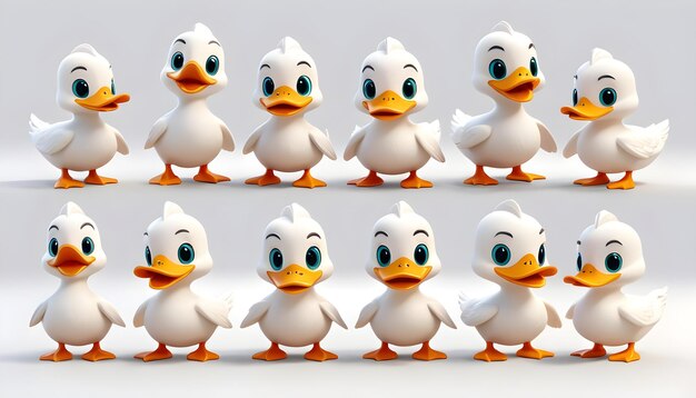 Photo jeu de personnages 3d duck pixar style fond blanc