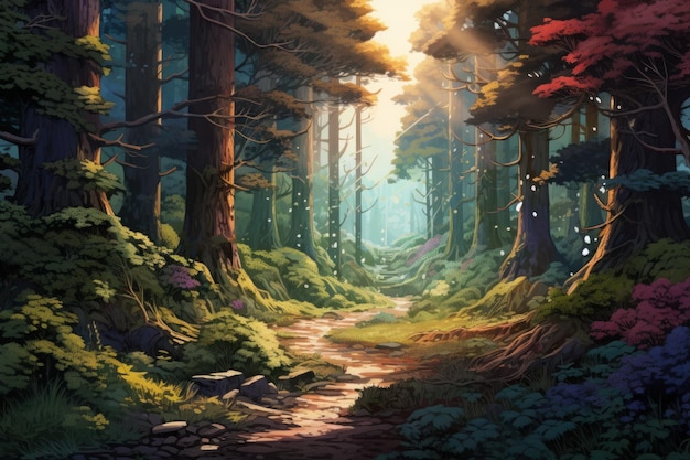 Jeu de roman visuel d'anime de feuilles de forêt Foliage frais Générer Ai