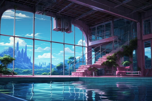 jeu de roman visuel d'anime intérieur rose vue amusante générer Ai Pool