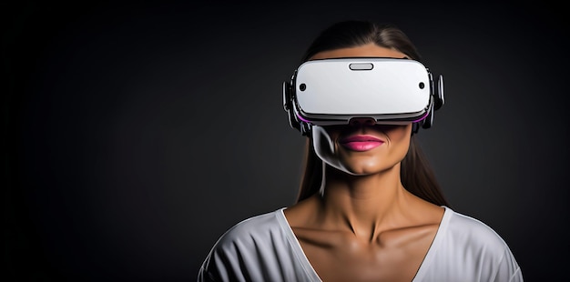 Jeu et technologie de réalité virtuelle pour une jeune femme blanche avec espace de copie