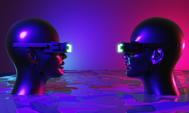 Jeu vidéo d'arrière-plan abstrait d'esports scifi gaming cyberpunk vr simulation de réalité virtuelle et scène de métaverse stand piédestal illustration 3d rendu salle de néon futuriste