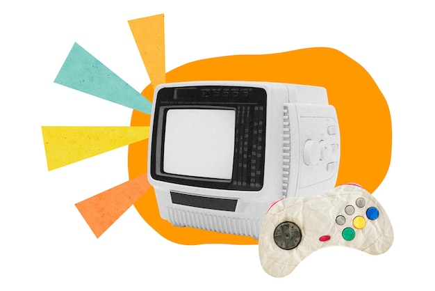 Jeu vidéo rétro autocollant png remix de divertissement fond transparent