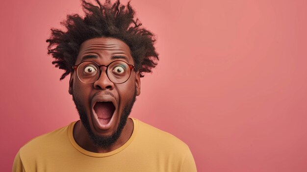 Photo un jeune adulte afro-caribéen montrant sa surprise et son étonnement isolé sur un fond solide