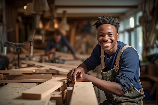 Photo un jeune afro-américain avec des outils d'artisanat