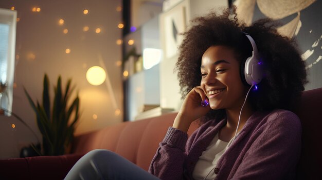 Une jeune afro-américaine de la génération Z heureuse et détendue.