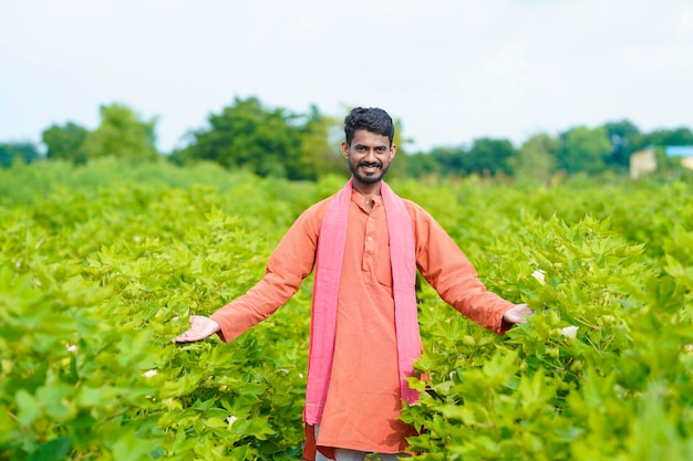 Jeune agriculteur indien au champ de coton