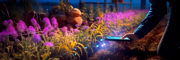 jeune agriculteur utilisant une application smartphone pour surveiller la santé des cultures et l'irrigation représentant l'intégration de la technologie dans l'agriculture moderne