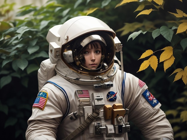 Photo une jeune astronaute devant jupiter et saturne en 3d