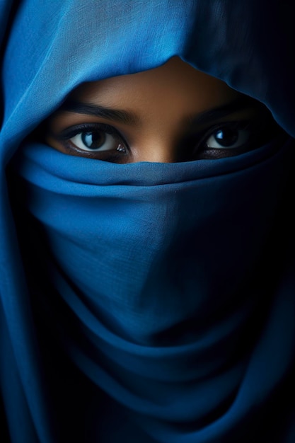 une jeune et attrayante femme musulmane en hijab bleu