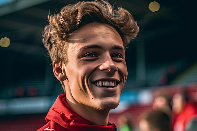 jeune bel homme fan au stade d'activités sportives de football