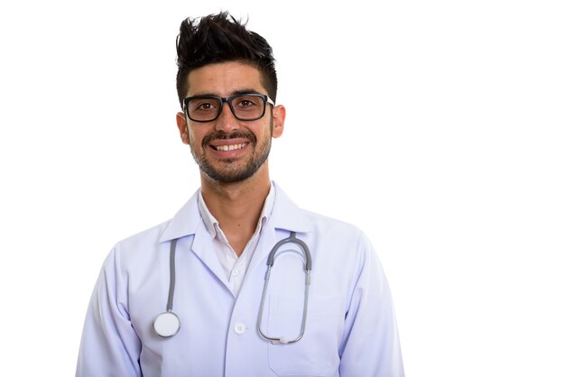 Jeune bel homme persan barbu médecin avec des lunettes