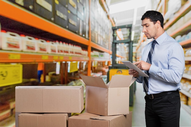 Jeune bel homme travaillant dans un magasin de réparation