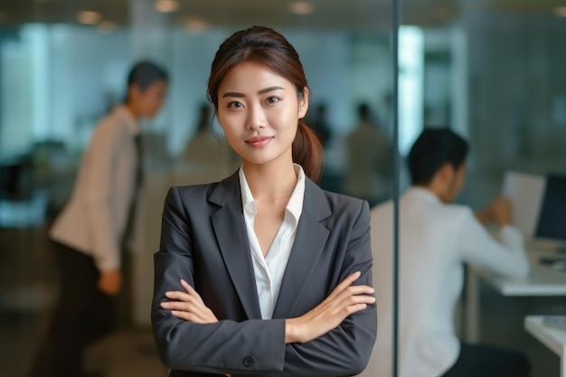 Photo jeune belle femme d'affaires asiatique au bureau leadership féminin et déterminée à réussir