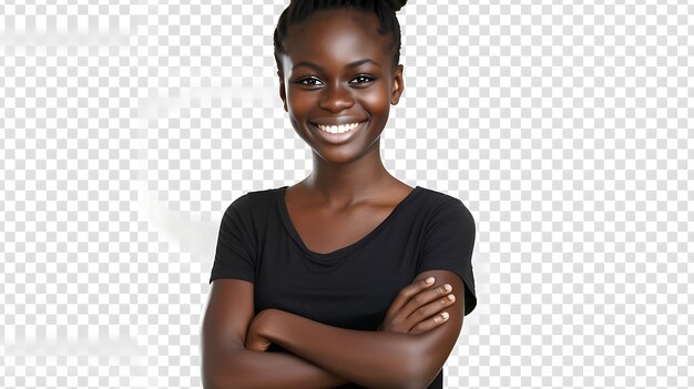 Photo une jeune et belle femme afro-américaine souriante avec les bras croisés sur la poitrine.