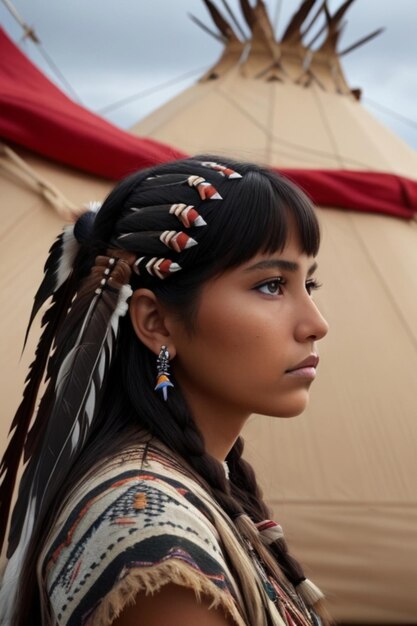 Jeune belle femme amérindienne indienne en vêtements traditionnels