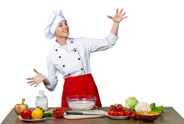 Jeune belle femme Cuisson dans la cuisine