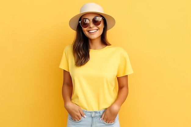 jeune belle femme souriante en jupe courte en jean d'été à la mode