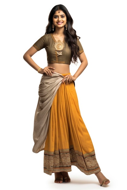 Jeune et belle fille indienne portant un sari et des bijoux
