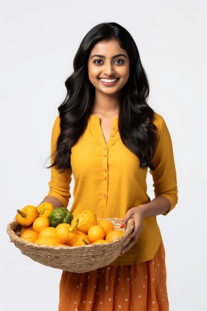 Jeune et belle fille indienne portant un sari et des bijoux