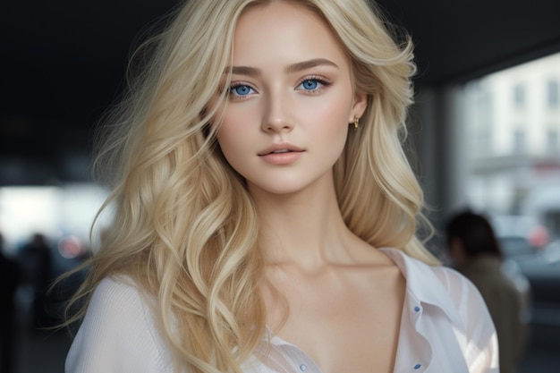 Une jeune et belle mannequin blonde.