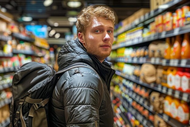 Une jeune et belle personne décidant de faire l'épicerie en choisissant de la nourriture dans un dépanneur repas biologique sain