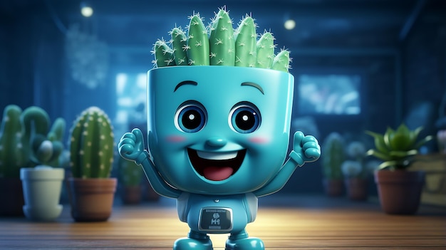 Un jeune cactus souriant avec un motif de clin d'œil