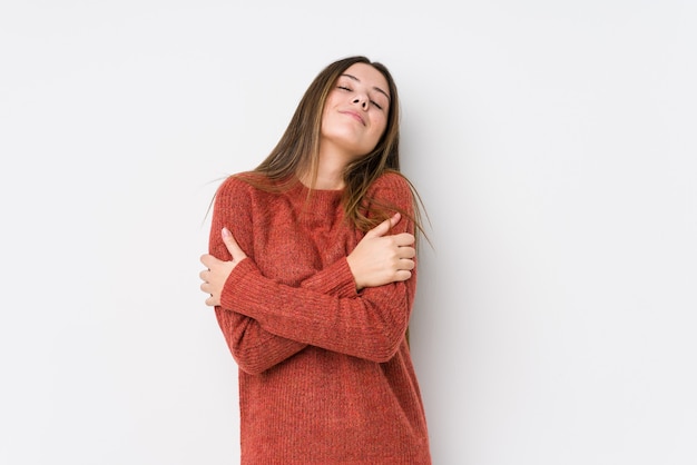 Jeune, caucasien, femme, poser, isolé