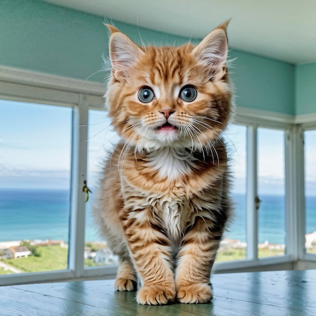 Jeune chaton avec une fenêtre en arrière-plan