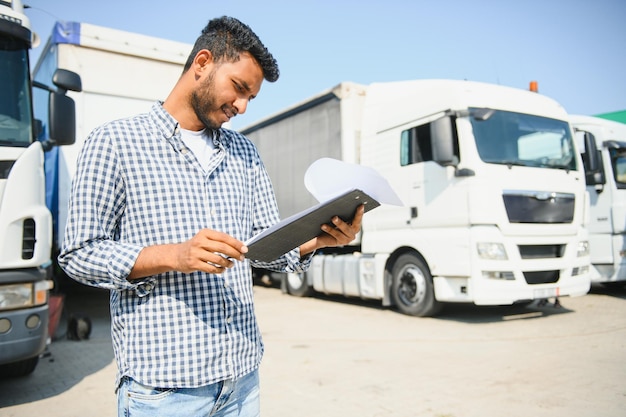 Photo jeune chauffeur de camion indien concept de transport routier de marchandises