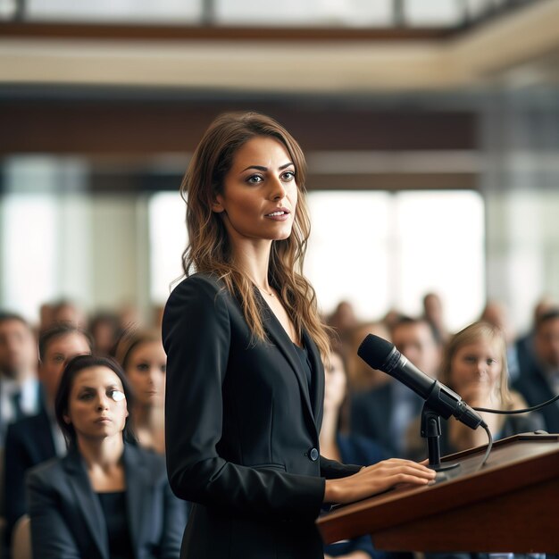 Jeune coach d'affaires engagée donnant un séminaire de formation à un groupe de travail