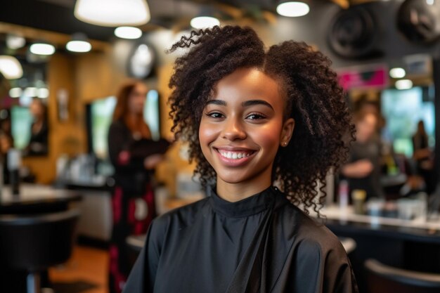 Une jeune coiffeuse noire positive qui s'amuse