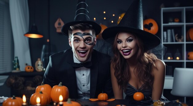 Photo un jeune couple en costume d'halloween