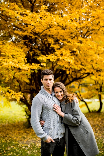 Jeune couple dans le parc en automne