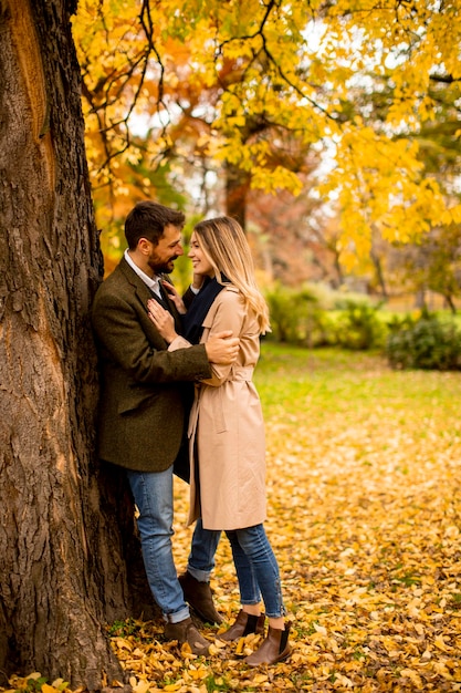 Jeune couple dans le parc en automne