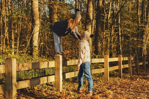 Jeune couple, dans parc, à, ensoleillé, jour automne