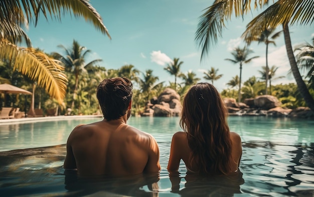 Jeune couple dans une piscine AI