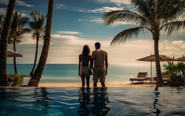 Jeune couple dans une piscine AI