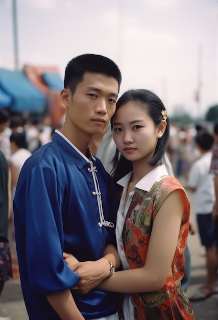 Un jeune couple dans une rue en Chine.
