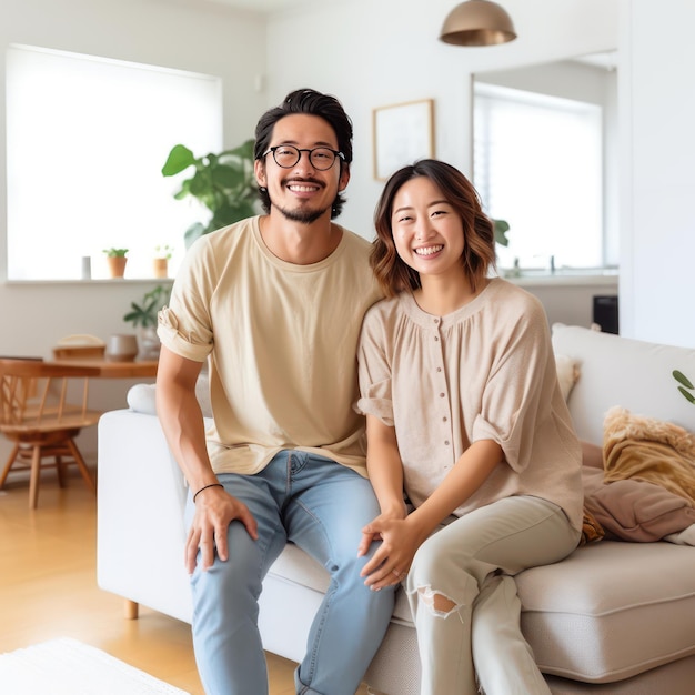 Un jeune couple dans un salon propre et spacieux vraie photographie