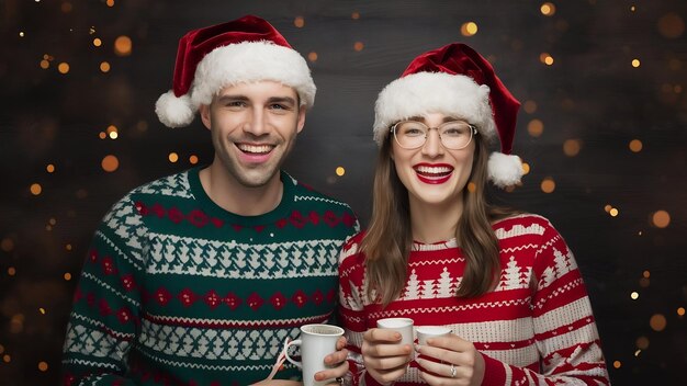 Photo un jeune couple dans des vêtements de noël étranges