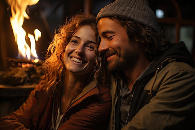 Un jeune couple échange des sourires affectueux lors d’un film génératif IA