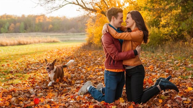 Un jeune couple ensemble dans la nature d'automne