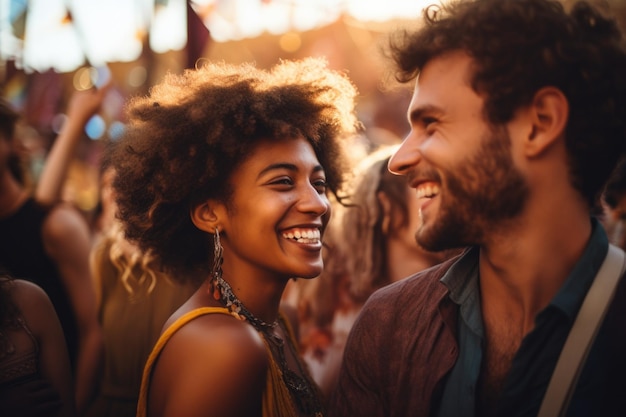 jeune couple expression heureuse dans une fête bénéficiant de l'IA générée