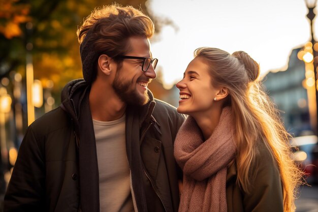 Un jeune couple à l'extérieur