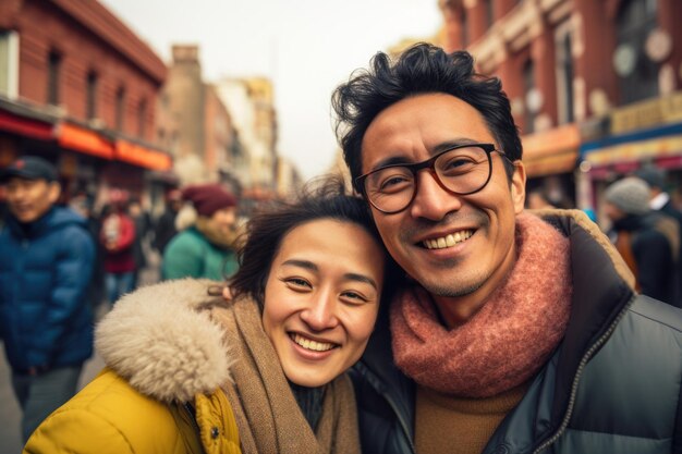 jeune couple heureux expression concept de voyageur généré par ai