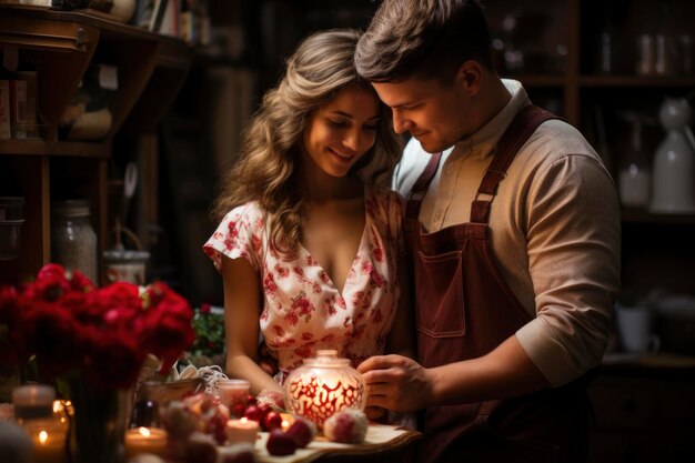 Un jeune couple heureux à un rendez-vous