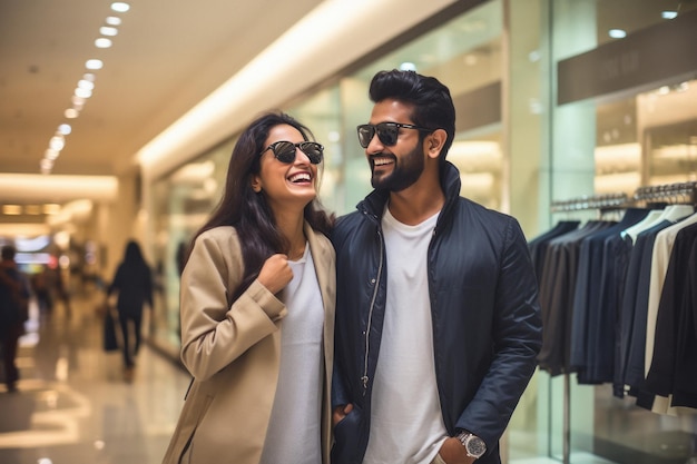 Jeune couple indien faisant du shopping ensemble