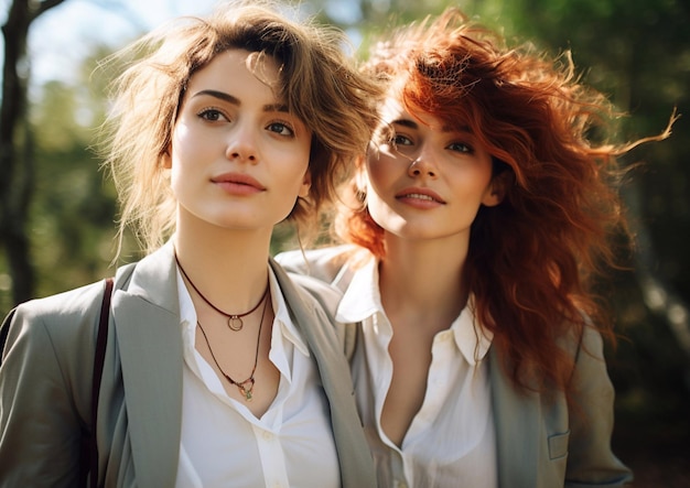 Photo un jeune couple de lesbiennes mariées à la mode sur un mariage lgbt