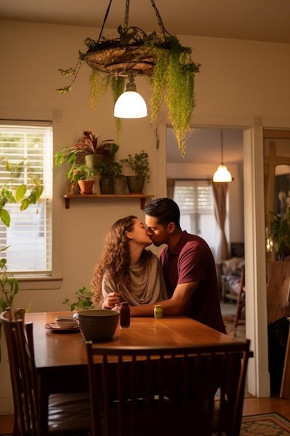 un jeune couple multiracial s'embrassant dans leur première maison ensemble